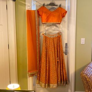 Lehenga; size 6; color - orange; includes top, skirt and dupatta